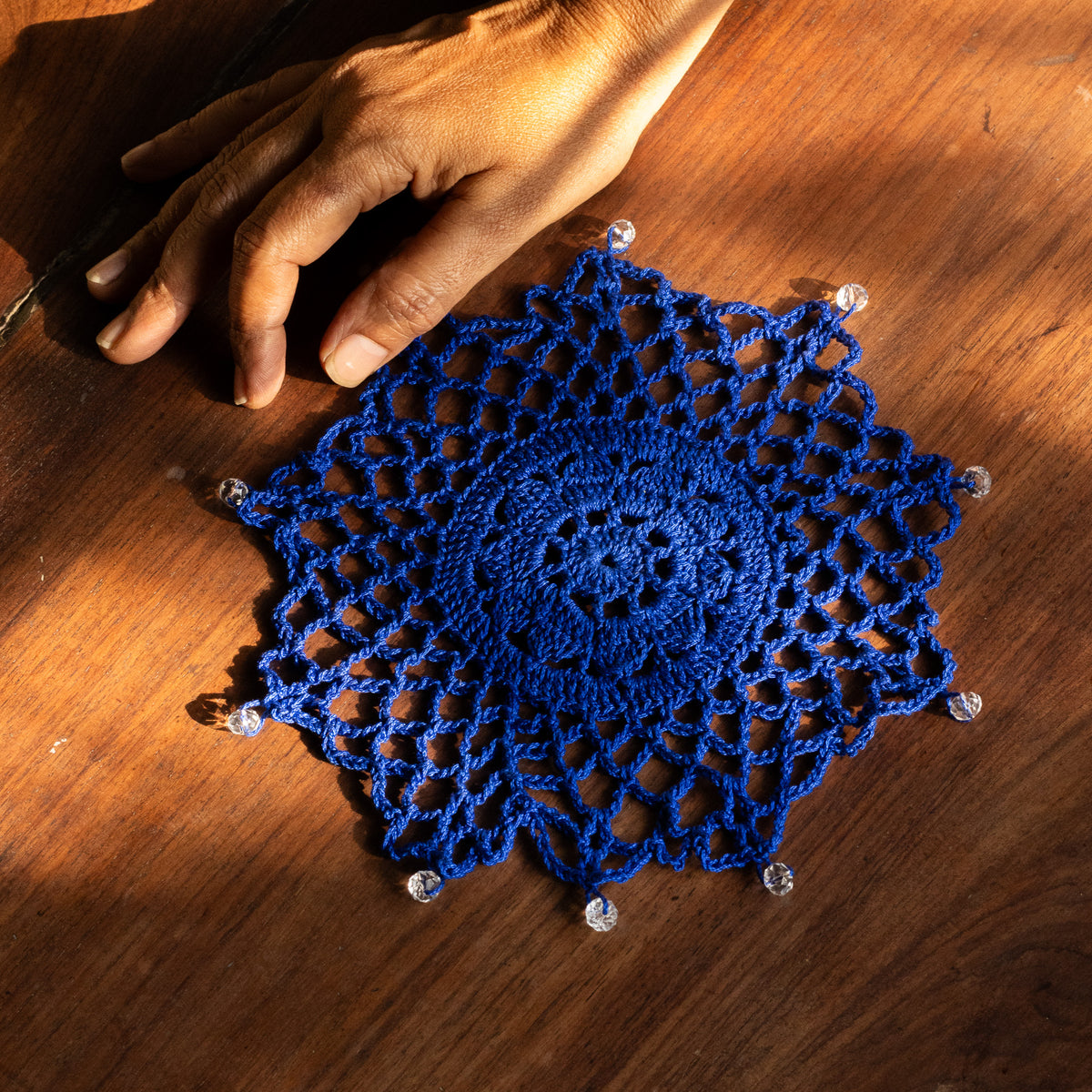 Handmade crochet beaded jug cover 