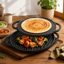 Cast Iron Tawa- Reversible 2 in 1 Grill and Griddle Pan