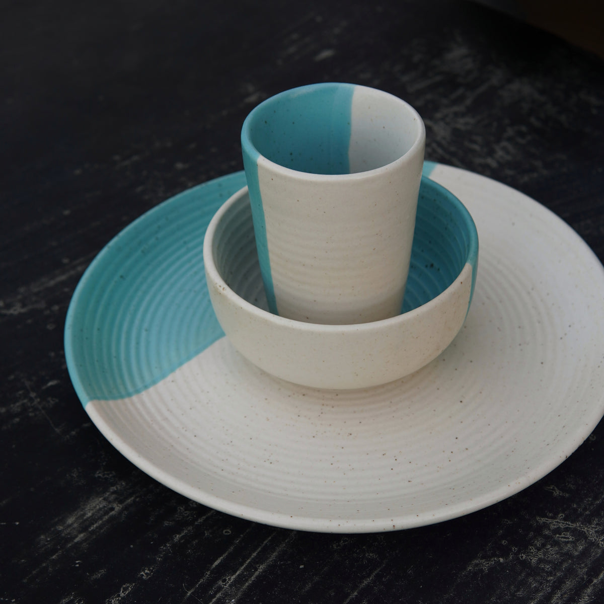 Half & Half Microwave Bowls NEW- Turquoise - Set of 2