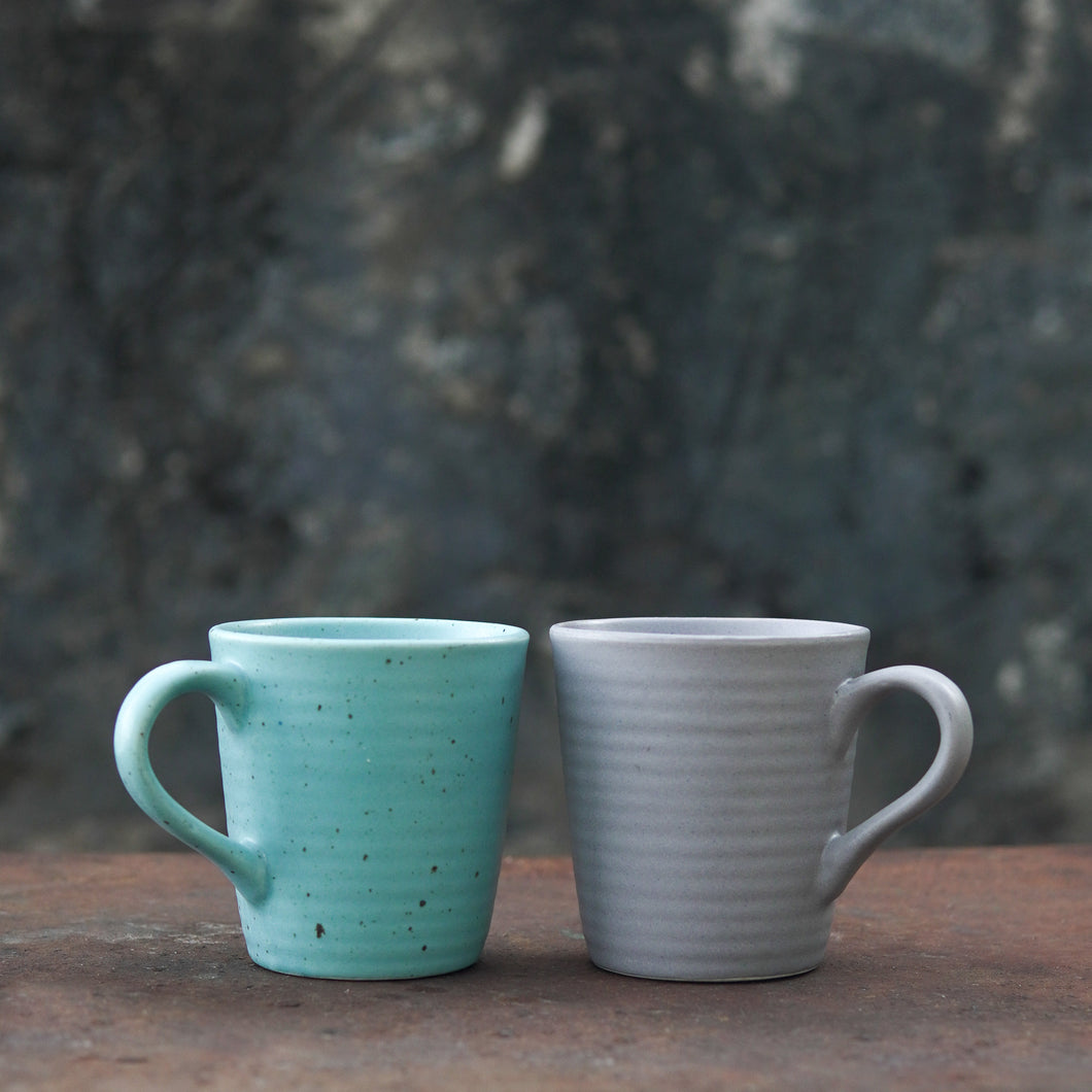 Coral Blue and Grey - Set of 2 Mugs